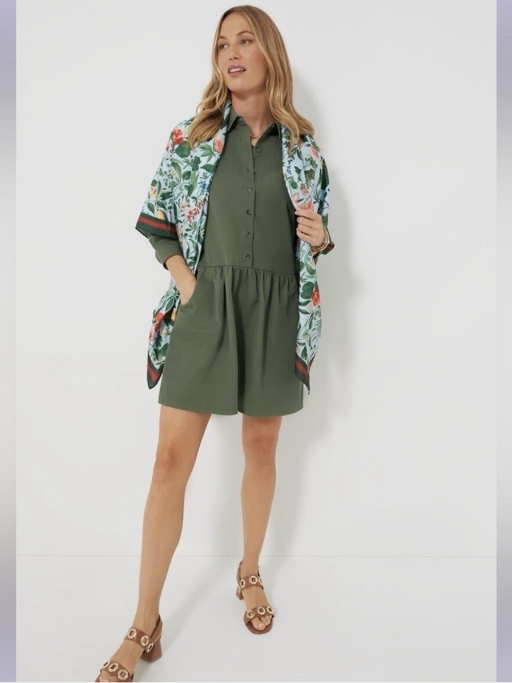 Tuckernuck Olive Utility Shirt Dress Small Drop Waist Midi